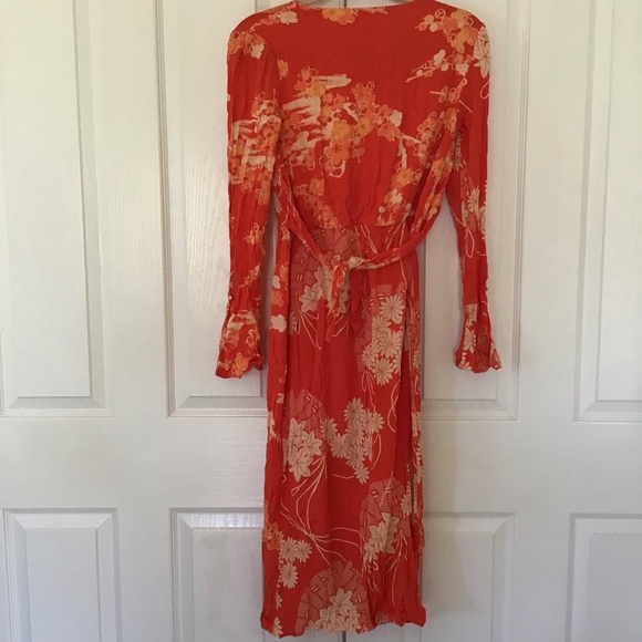 Free people orange floral midi dress Sz XS - Picture 7 of 7